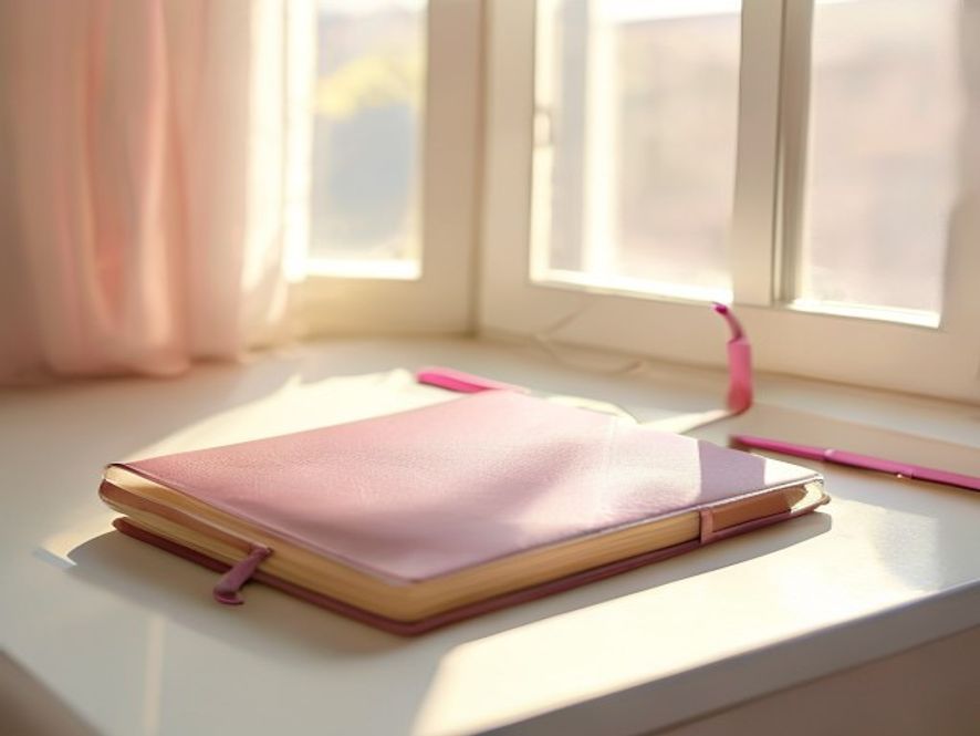 Inspirerande morgonstund med anteckningsbok och växt på ett ljust skrivbord